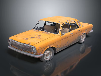 Vintage Yellow Rusty Sedan With Worn Exterior And Classic Design 3d model