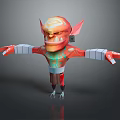 Red Horned Fantasy Game Character 3D Model With Green Tattoos And Block Arms