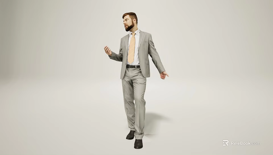 A Man In Gray Suit With Tie Standing Against White Background In Relaxed Pose 3d model 
