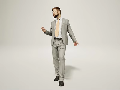 A Man In Gray Suit With Tie Standing Against White Background In Relaxed Pose 3d model