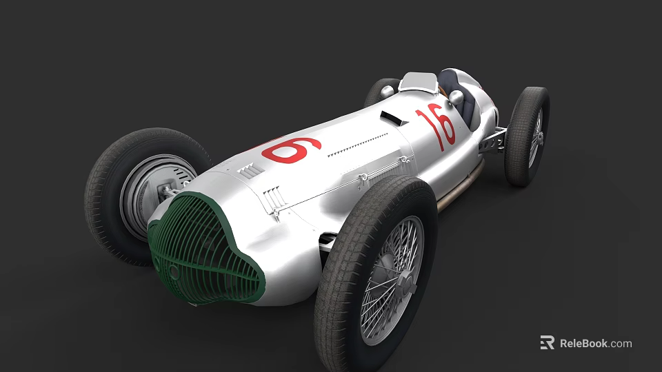 Classic Vintage Race Car With White Body Green Grille And Red Number 16 3d model 