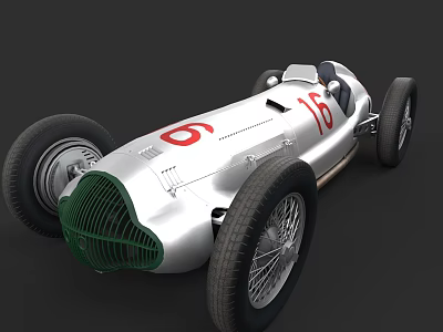 Classic Vintage Race Car With White Body Green Grille And Red Number 16 3d model