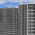 Modern Urban Commercial Street With High Rise Buildings And Glass Storefronts