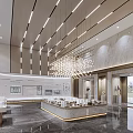 Modern Property Sales Office Interior With Elegant Chandelier Marble Walls And Model Display Area