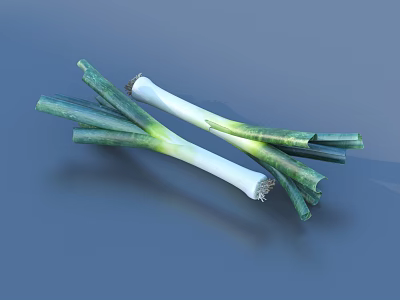 Fresh Green Onions With Vibrant Green Leaves And White Stems 3d model