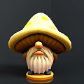 3D Model of Cartoon Mushroom Gnome With Yellow Spotted Hat White Beard