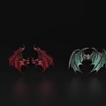 Two Stylized Dragon Wings In Red And Blue With Intricate Design On Dark Background