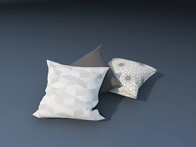 Decorative Throw Pillows with Geometric Gray and Floral Patterns for Living Room 3d model