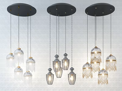 Modern Chandeliers With Black Ceiling Bases Hanging Chains And Transparent Glass Shades 3d model