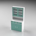 Modern Storage Cabinet in Turquoise and White with Glass Front Doors Drawers and Cabinet Compartments
