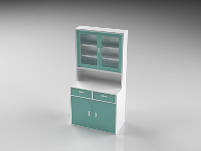 Modern Storage Cabinet in Turquoise and White with Glass Front Doors Drawers and Cabinet Compartments 3d model
