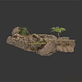 Modern Rock Landscape Decor With Vibrant Green Plants And Artistic Design Elements