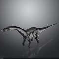 Silver Long Neck Dinosaur Model With Metallic Texture And Reflection On Gray Background 3d model