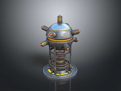 Futuristic Sci Fi Mechanical Device Design With Spherical Top Pipes And Spiral Base 3d model