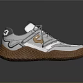 White And Gray Stylish Sneakers With Brown Rubber Sole And Lace Up Design