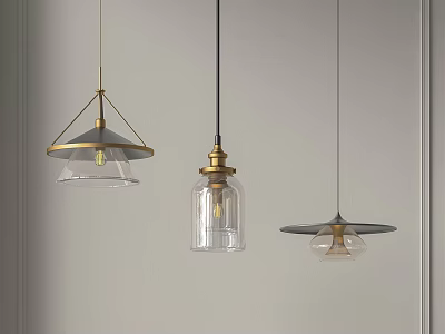 Three Modern Pendant Lights With Metal Frames Glass Shades And Stylish Designs For Home Interior 3d model