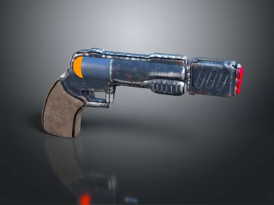 Futuristic Blue Orange Red Pistol With Brown Grip Textured Sci Fi Weapon Design 3d model