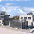 Two Story Container Building With Black White Exterior Large Windows And Balcony