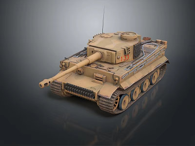 Military Tank With Long Gun Barrel Heavy Tracks Turret Antenna And Sand Texture 3d model