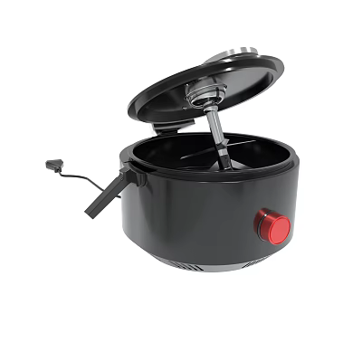 Black Air Fryer with Open Lid Red Control Knob and Modern Design 3d model
