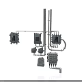 Industrial Equipment System With Metal Enclosures Pipes Control Units And Support Structures