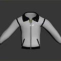 White Quilted Casual Jacket With Dark Collar And Zipper For Daily Wear