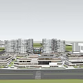 Modern High Rise Buildings With Green Terraces And Open Plaza For Pedestrians