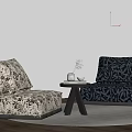 Patterned Single Sofas In Neutral And Dark Designs With Small Coffee Table Vertical Striped Wall 3d model