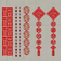 Red Chinese New Year Decorative Hanging Ornaments With Fu Characters Knots And Lanterns