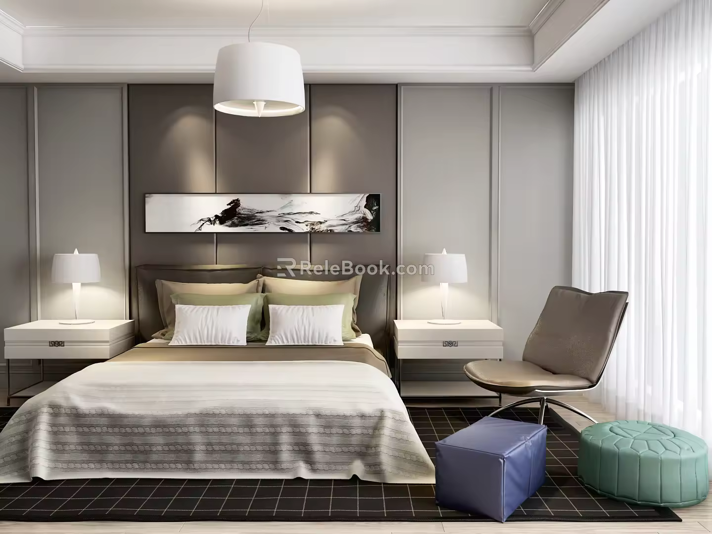 Modern background double bed 3d model