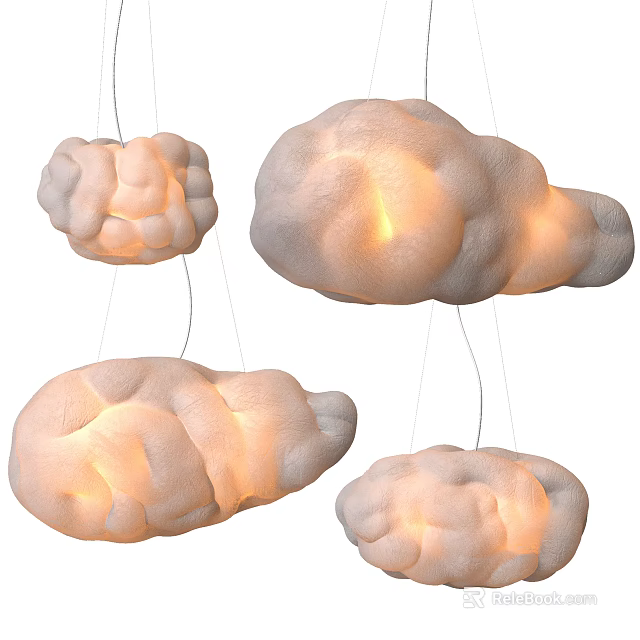 Cloud Shaped Pendant Lights Soft Textured Warm Glow For Bedroom And Kids Room 3d model 