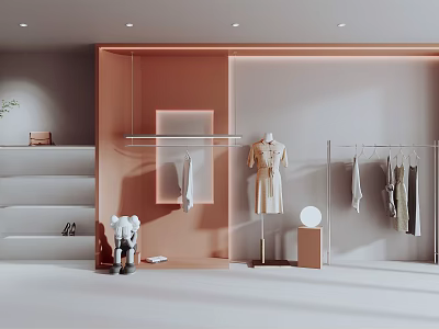Modern Fashion Clothing Store Interior With Hanging Racks Mannequin And Stylish Garments 3d model