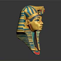 Intricate Egyptian Pharaoh Mask Sculpture With Golden Blue Red Decoration And Striped Headdress