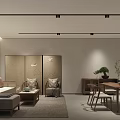 Chinese Style Living Room Interior With Sofa Tea Table Lattice Screen And Pendant Chandelier