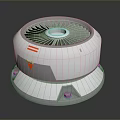 Industrial Equipment Circular Structure With Silver Blades White Body Orange Accents And Metal Base