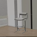 Modern Light Colored Bar Stool In Room With Blinds And Striped Wall