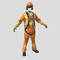 Firefighting Equipment Featuring Orange Suit With Reflective Strips And Safety Harness