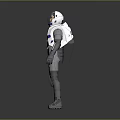 Man Wearing Blue And White Spacesuit With Helmet And Modern Design Details