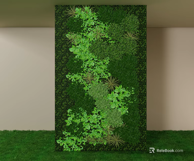 Vertical Green Plant Wall With Diverse Leafy Plants And Natural Decor 3d model 
