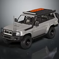 Gray Off-Road SUV With Roof Rack Orange Light Bar And Large Tires