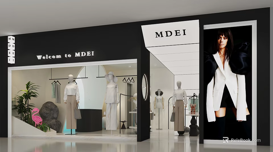 Modern MDEI Clothing Store Interior Featuring Mannequins Clothing Racks And Window Displays 3d model 