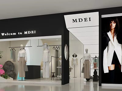 Modern MDEI Clothing Store Interior Featuring Mannequins Clothing Racks And Window Displays 3d model