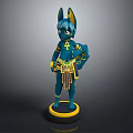 Blue Egyptian Game And Movie Character With Ears Tail Golden Decorations On Black Yellow Base