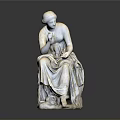 Classical Woman Statue In Sitting Posture With Flowing Drapery And Contemplative Hand Gesture