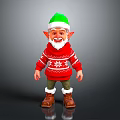 Christmas Elf Figure With Green Hat Red Snowflake Sweater White Beard And Brown Boots