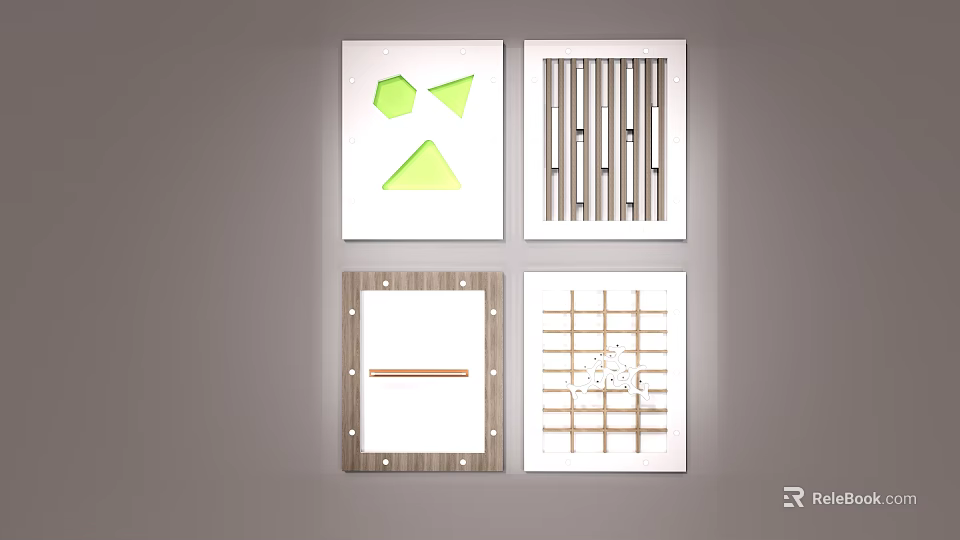 Creative Ceiling Panel Designs Featuring Geometric Shapes Stripes Wooden Accents and Grid Patterns 3d model 