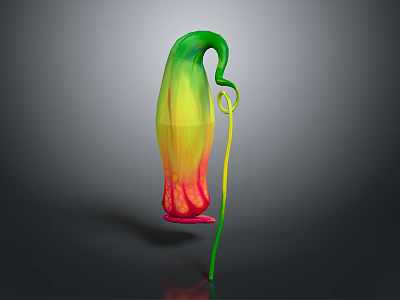 Distinctive Colorful Plant Featuring Green Yellow Red Gradient Curved Structure And Long Stem 3d model