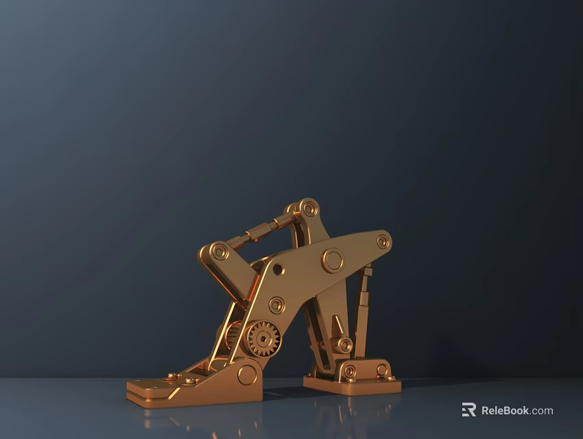 Golden Mechanical Road Infrastructure Structure Featuring Gears And Metal Supports 3d model 