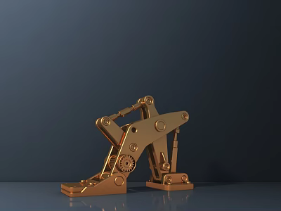 Golden Mechanical Road Infrastructure Structure Featuring Gears And Metal Supports 3d model