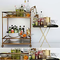Stylish Commercial Bar Carts With Multi Tier Gold Frame And Storage For Bottles Glassware
